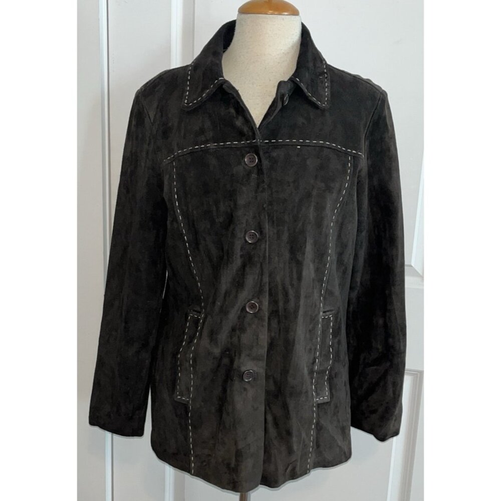 PowWow Women’s Suede Leather Jacket Thick Stitching Detail Sz 8 Western Coat